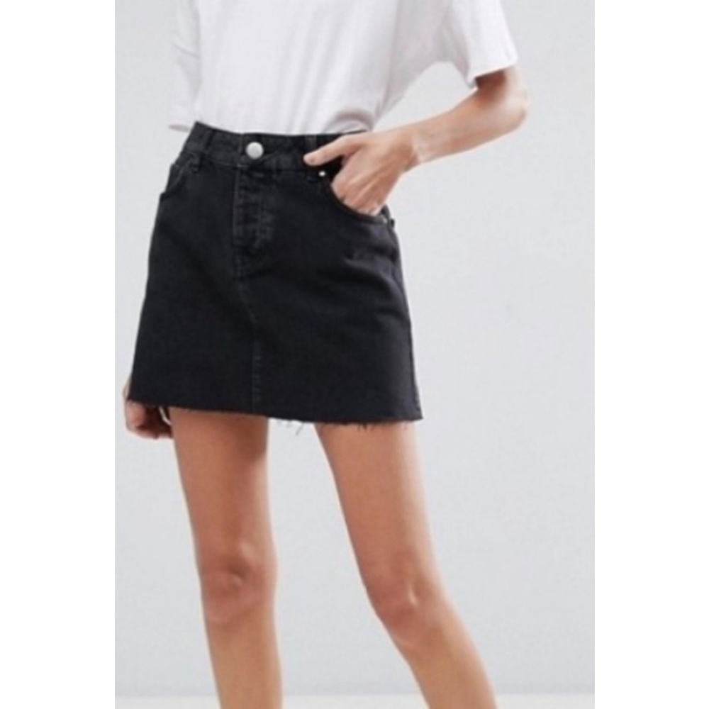 ASOS Raw hem black denim mini skirt